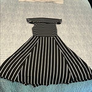 Black and White Striped Off-Shoulder Dress